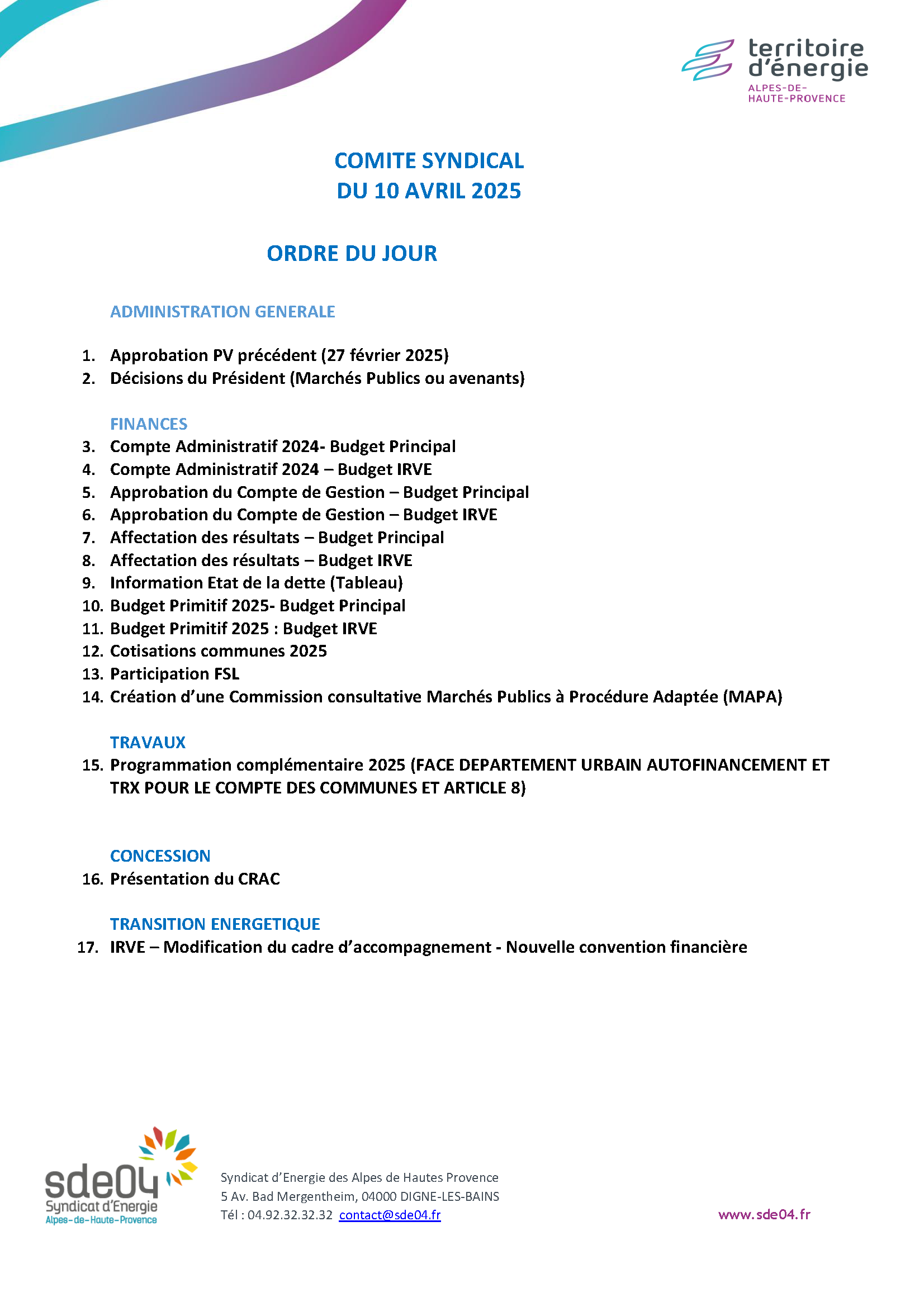 Ordre Du Jour Du CS 100425