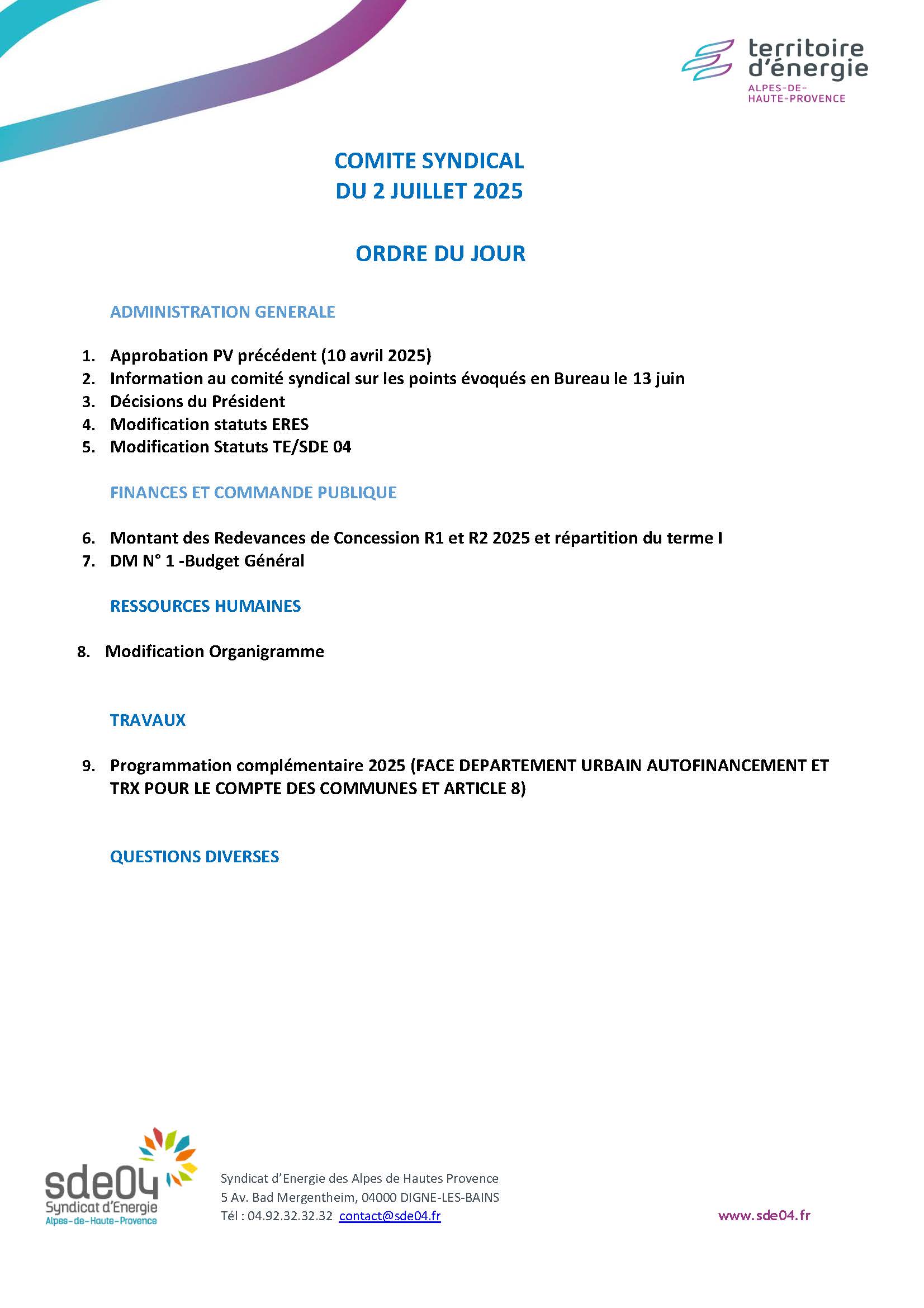 Ordre Du Jour CS 020725