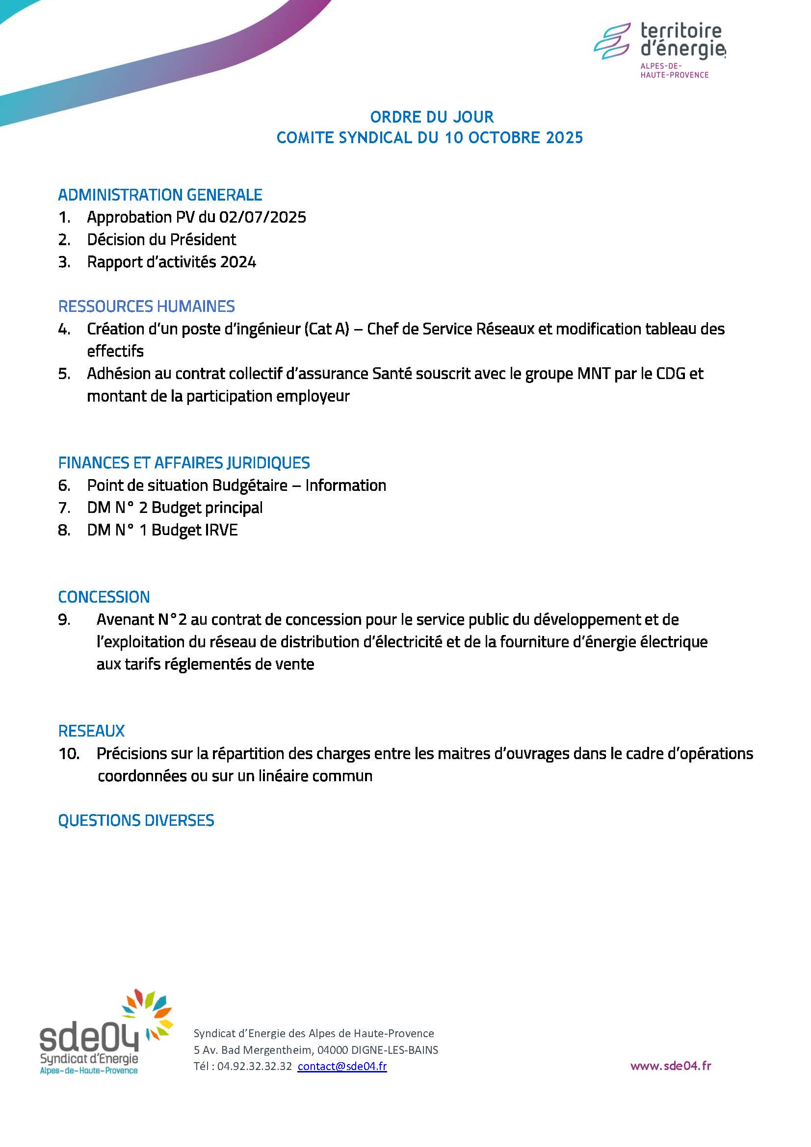 Ordre Du Jour CS Du 10 10 25
